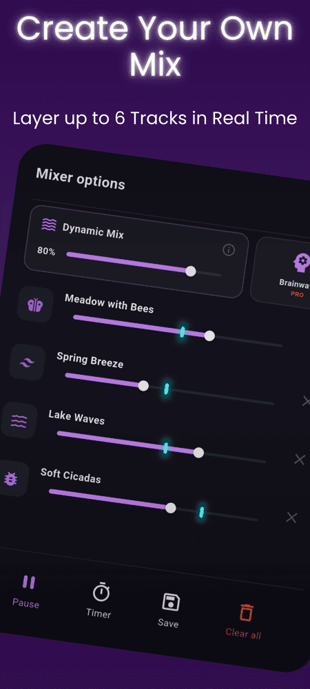 Calma mobile app interface showing a list of sleep sounds and relaxation categories