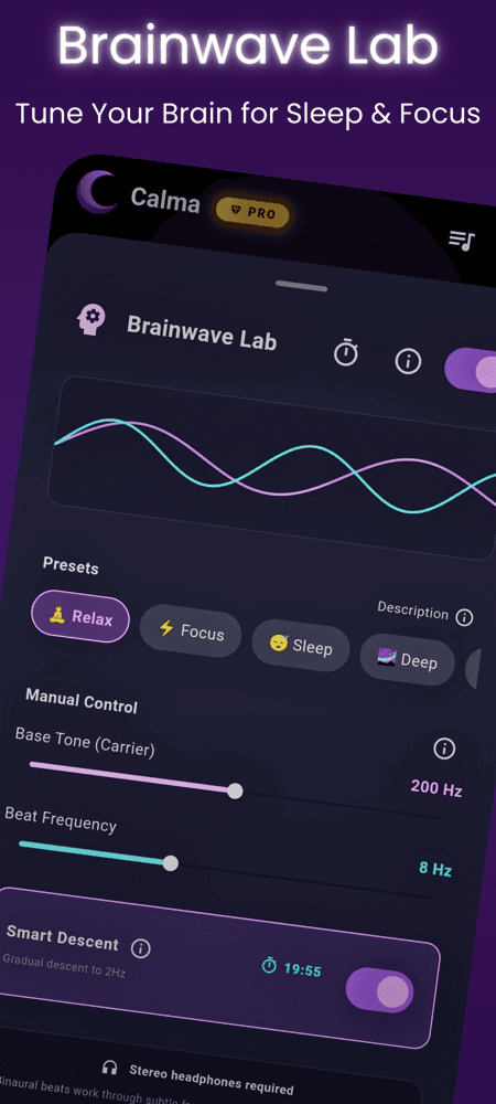Calma sound mixer interface for customizing white noise for sleep and focus